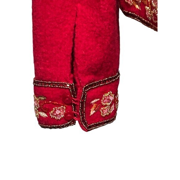 Red Wool Jacket Blazer Ethnic Bohemian Button Down Sequin Embroidery Sz… - Picture 6 of 9